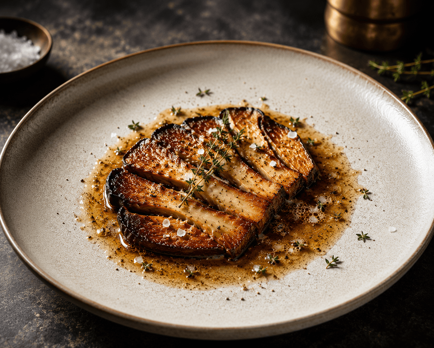 Seared Lion's Mane steaks — plated, brown butter